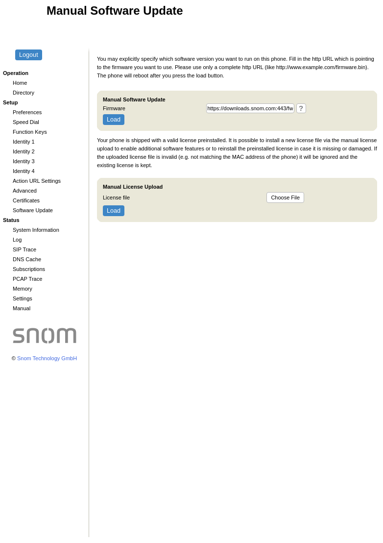 snom D715 の Manual Software Update 画面